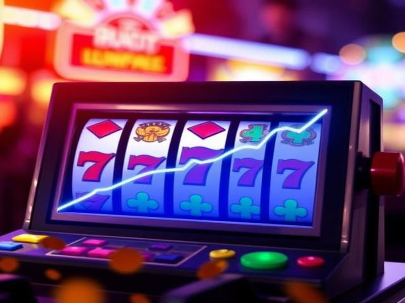A slot machine featuring a prominent green arrow, symbolizing the concept of slot volatility in gaming